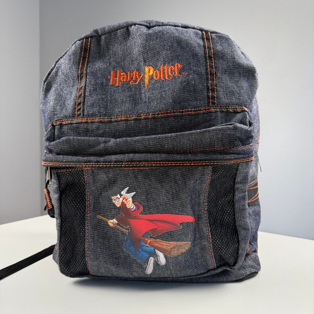 Vintage 2001 Harry Potter Warner Bros. Denim Backpack Bag Blue Orange